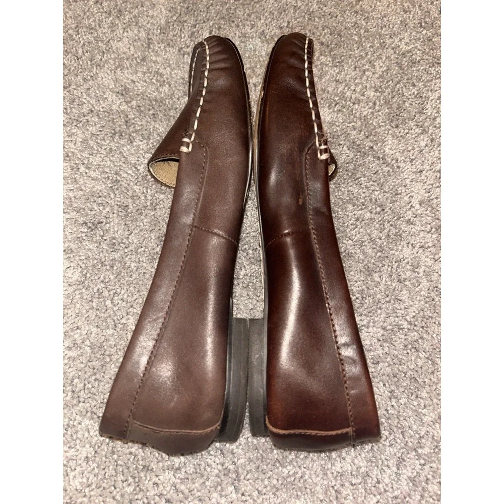 Lands End Leather Loafers Women's 9B Casual Slip On Brown Shoes Moccasin Style‎